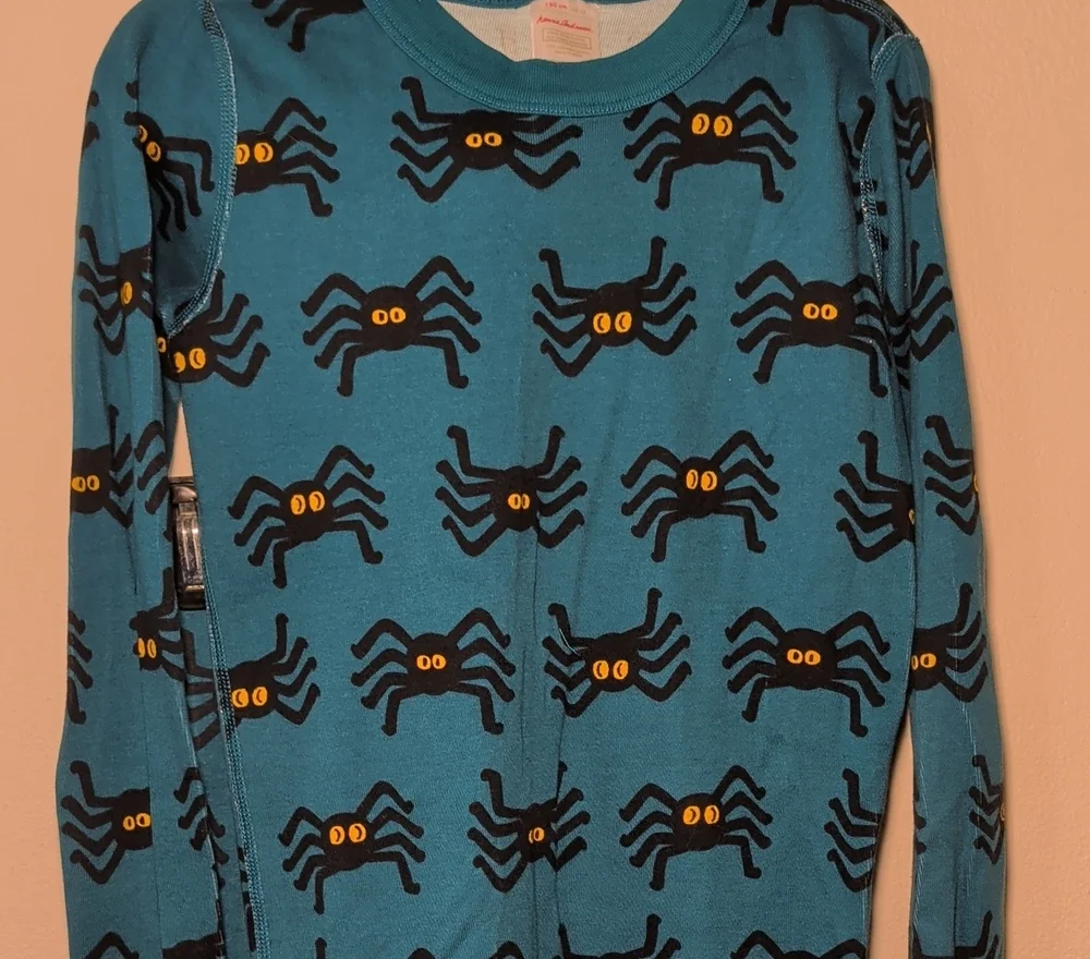 Hanna Andersson Halloween Spider Pajamas Blue Black 100% Cotton Kids Size 12